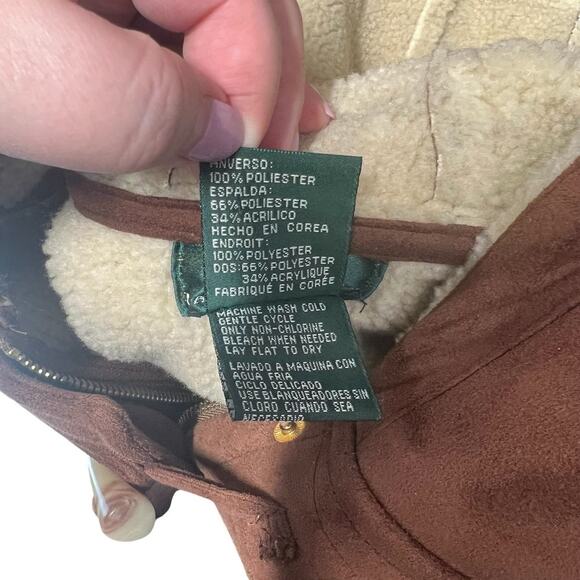 Ralph Lauren Brown Faux Suede Sherpa Toggle Coat Jacket Brown‎ Size Large - Picture 11 of 12